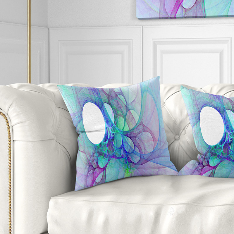 Ailes d'ange transparent bleu fractal - coussin imprimé abstrait, 16 po x 1 po, Coussin décoratif