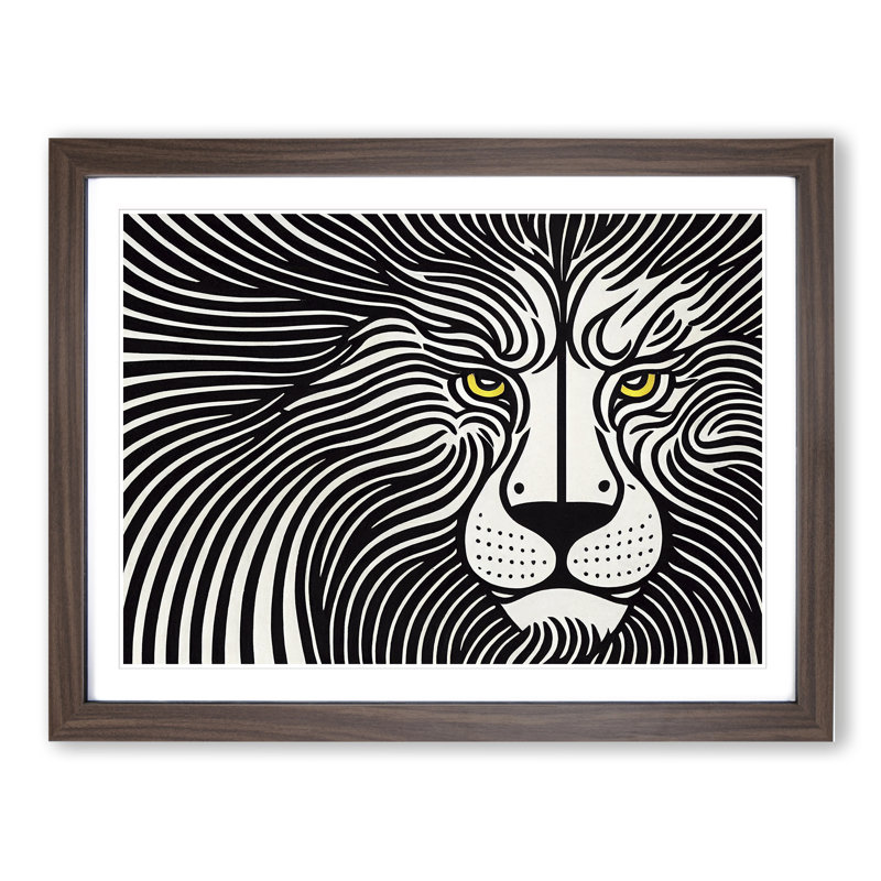 Celebrated Abstract Lion - Framed Print, 34cm H x 46cm W x 2cm D, Walnut