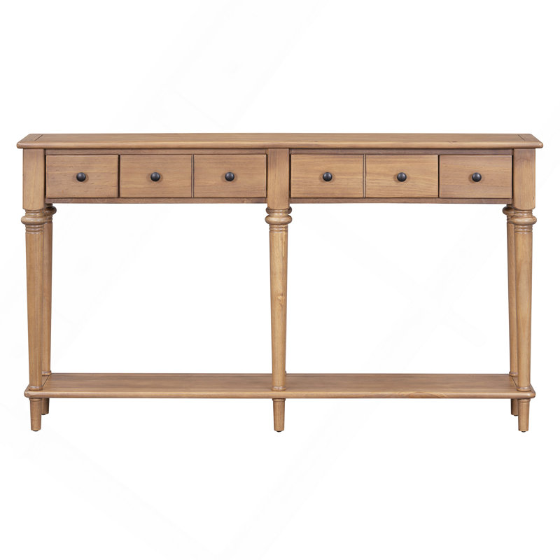 Retro Console Table with 4 Drawers and Open Shelf, perfect for Entryways, Living Rooms, Brown