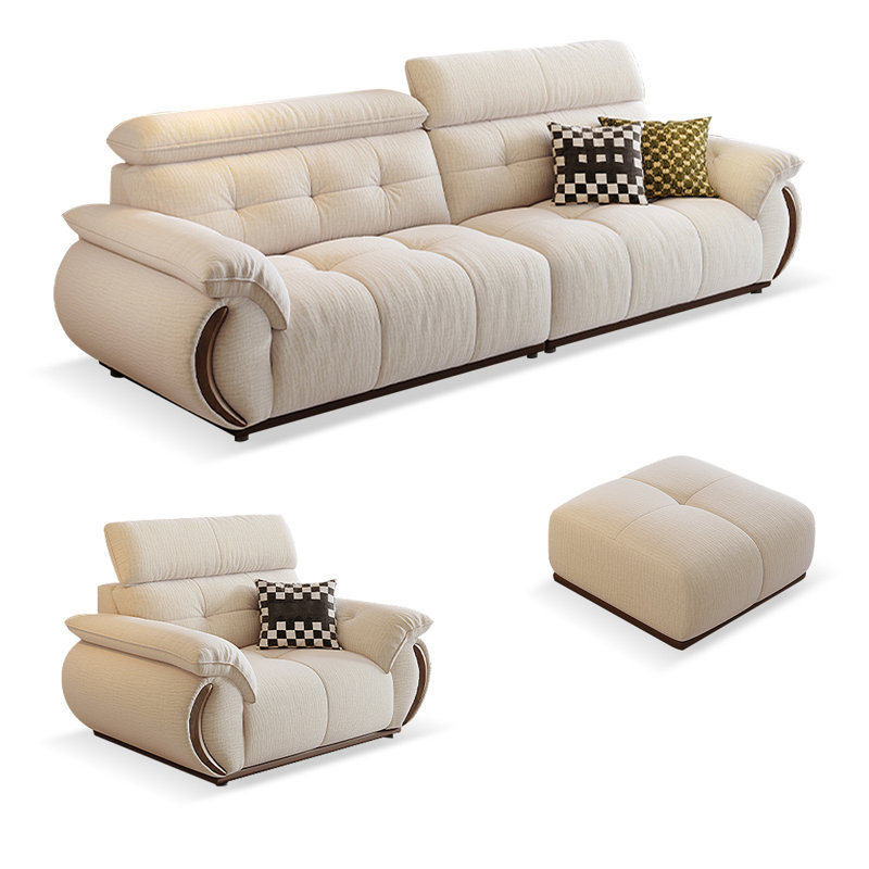 Ensemble de salon en chenille beige 3 pièces