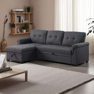 84" Linen Reversible Sleeper Sectional Sofa With Storage Chaise