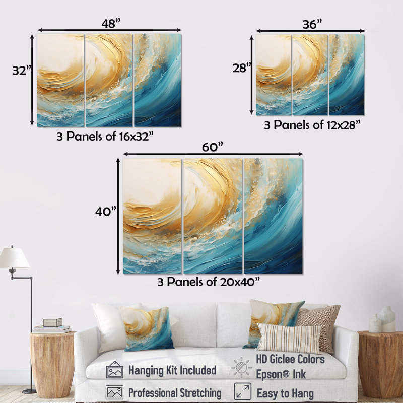 Golden Sapphire Surge V - Abstract Art, H 28 po x l 36 po x P 1 po, Toile tendue