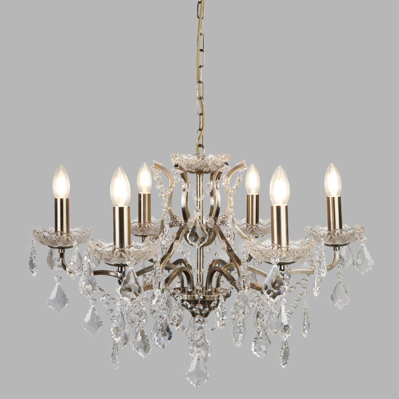Bastia 6 - Light Candle Style Chandelier, Antique Brass