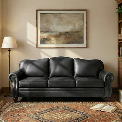 Eugene 81" Traditional Genuine Leather Sofa