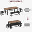 Table de salle à manger extensible de 63 po avec 2 bancs rembourrés et 2 tabourets, table de cuisine rectangulaire peu encombrante avec structure en fer, table en bois extensible pour 4 à 6 personnes, appartement, salle à manger, salle de conférence, tableau en noyer et cadre noir