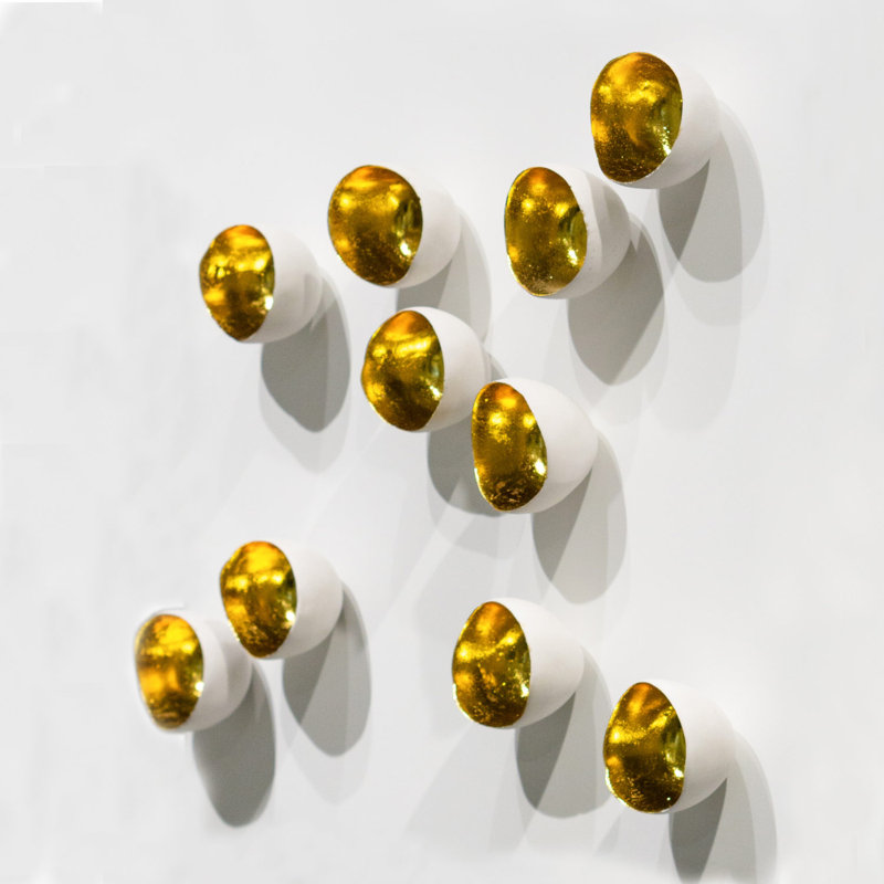 Modern Abstract Wall Decor on Resin, Gold Leaf/White