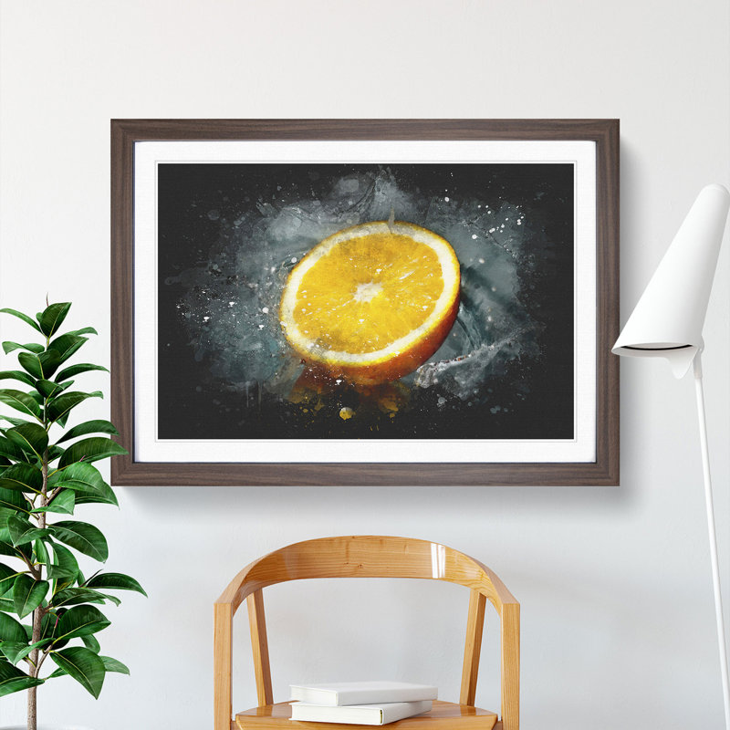 Sliced Orange Fruit - Single Picture Frame Print on Wood, 36cm H x 48cm W x 2cm D, Walnut Framed