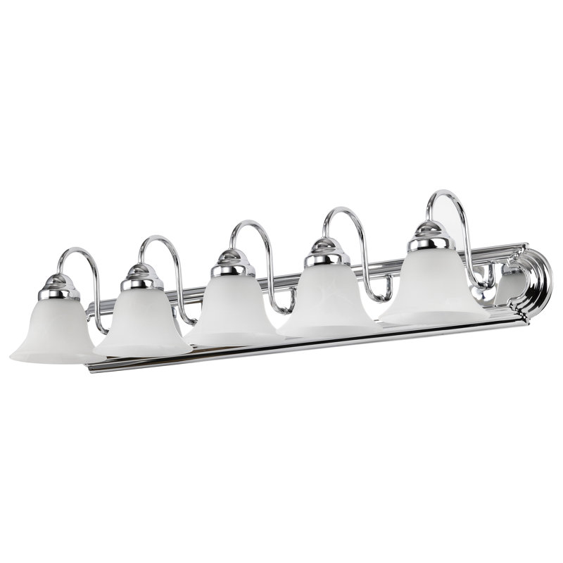 Turcotte 5 - Light Dimmable Vanity Light, Polished Chrome, Alabaster, 100 Watt