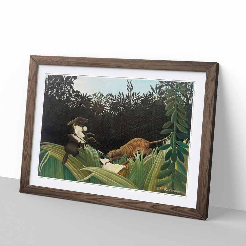 Scouts Attacked by a Tiger by Henri Rousseau - Picture Frame Painting, 36cm H x 48cm W x 2cm D, Walnut Framed