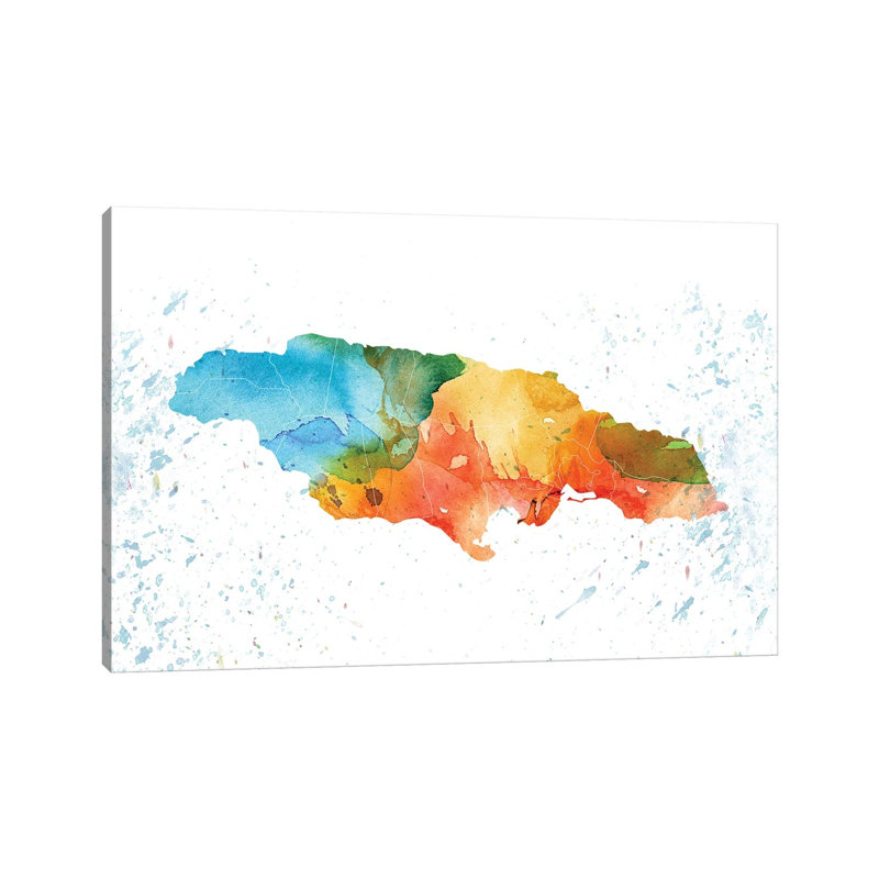 Jamaica Colourful Map - Wrapped Canvas Print, 66.04cm H x 101.6cm W