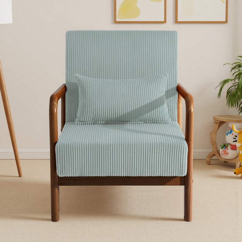 Chaise d'appoint rembourrée en velours côtelé bleu clair Jyrin, Velours côtelé bleu clair, Bois brun foncé