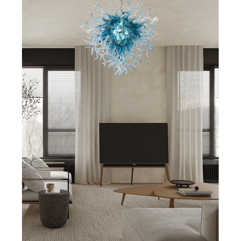 Lustre en verre soufflé à la main de luxe Morden pour salon, chambre à coucher, hôtel, H 28 po x l 28 po x P 28 po