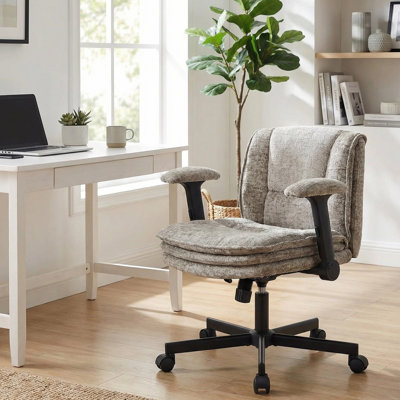 Criss Cross Chair with Flip-up Arms, Wide Criss Legged Chair with 3 Layer Cushion, Ergonomic Office Desk Chair with Wheels, Swivel Vanity Chair for Office, Living Room, Bedroom