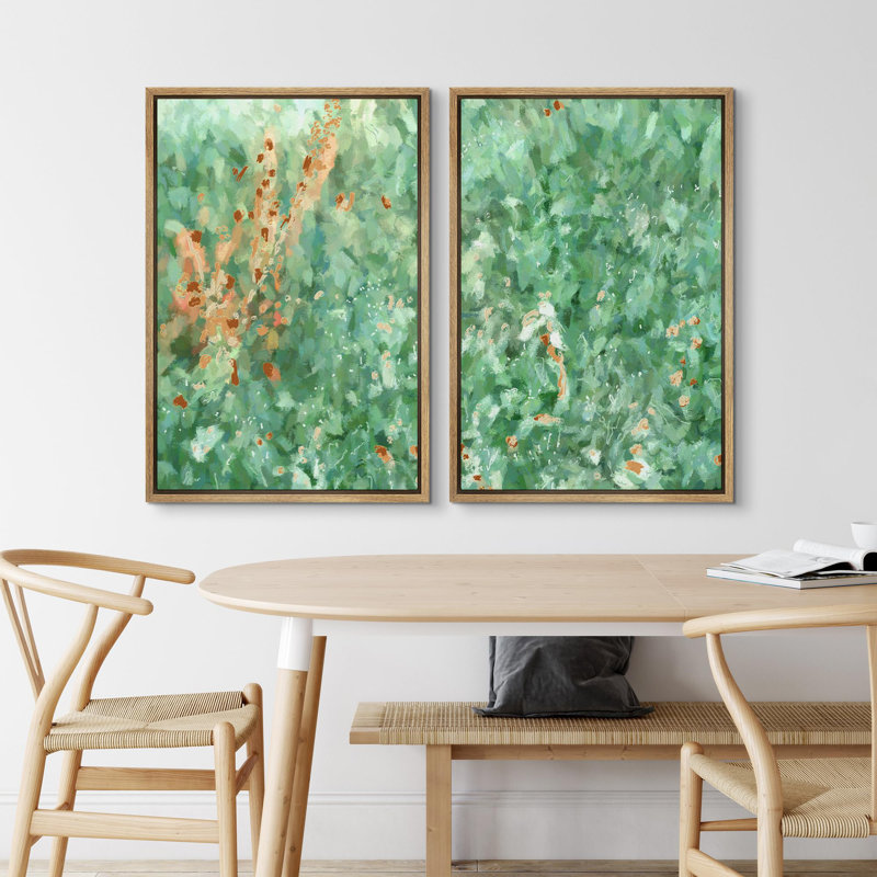 «Pastel Watercolor Green Wave Illusion Abstract Shapes», 2 pièces sur toile, H 36 po x l 24 po, Encadré naturel