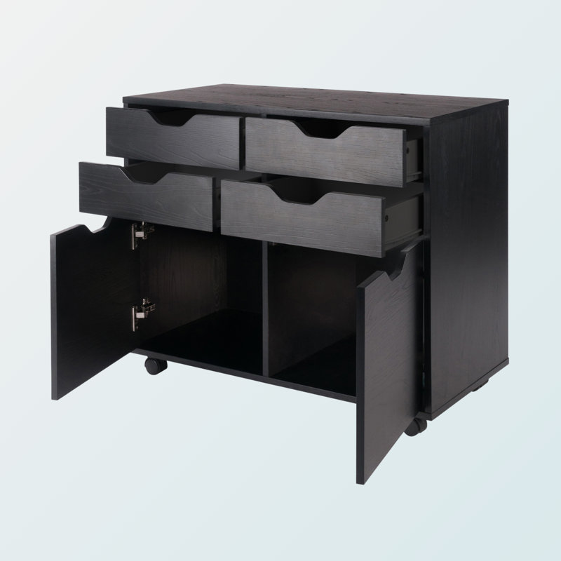Holthaus Black Finish Mobile Cabinet With 4-Drawer and 2-Door, 26.02'' H X 31.91'' W X 15.83'' D, Black