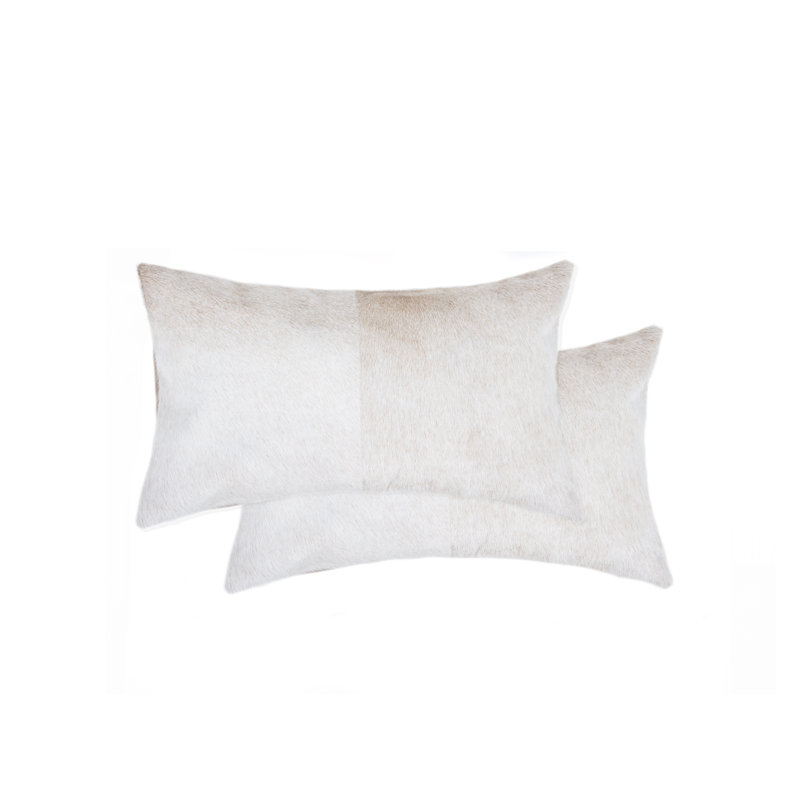  (Set of Two) 12" X 20" Cowhide Lumbar Throw Pillow, Natural