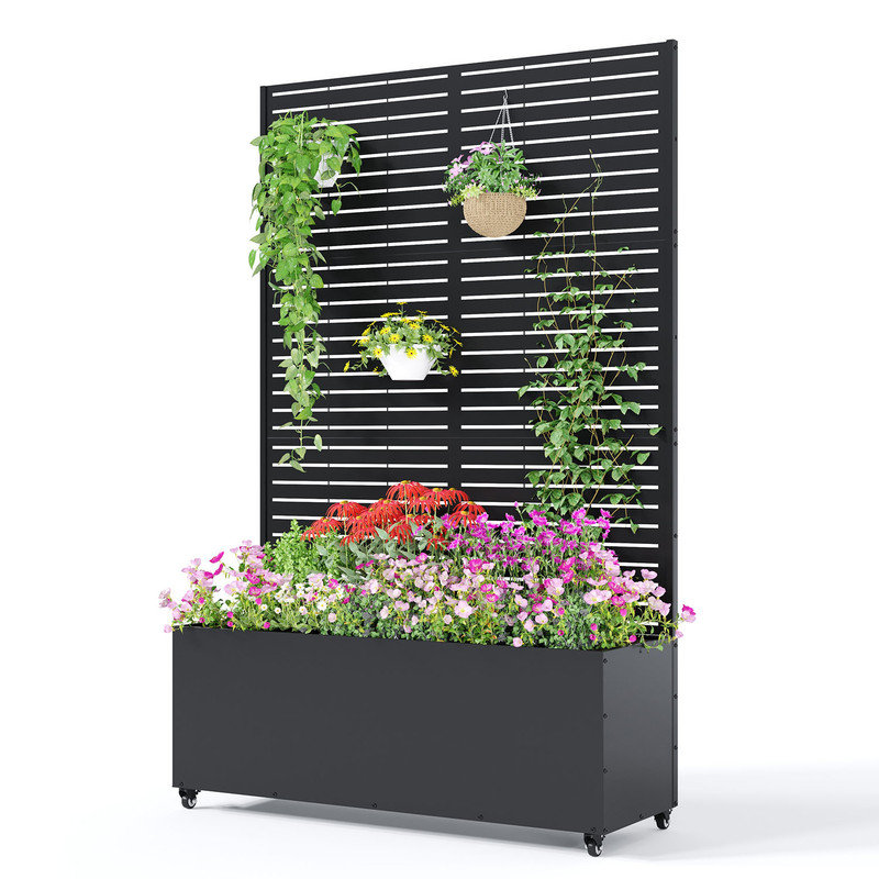 Metal Raised Garden Bed with Trellis, 71"x47"x16" Planter Box for Climbing Plants, Drainage Holes, Privacy Screen