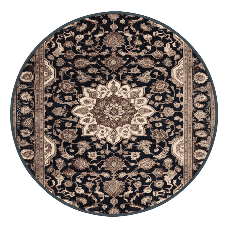 Machine Washable Persian Brown Area Rug, Round 6'
