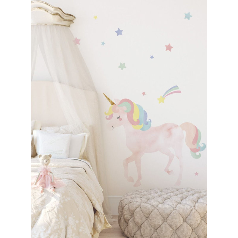 Adhésif décoratif aquarelle scintillant licorne avec étoiles, H 37 po x l 40 po x P 2 po