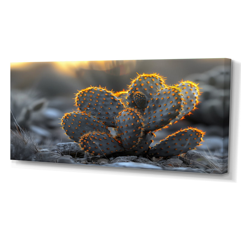 Cactus lumineux jaune et gris - Cactus floral, Toile tendue, H 28 po x l 60 po x P 1,5 po