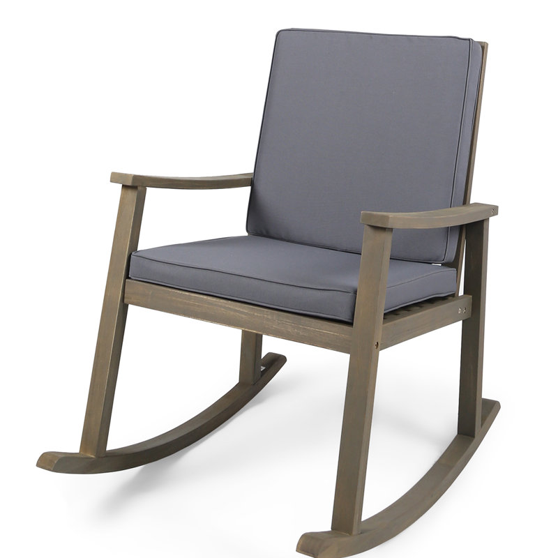Chaise berçante d'extérieur en bois massif avec coussins Cherell, Gris