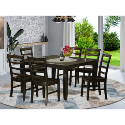 7 Piece Dining Room Table Set Consist of a Square Wooden Table with Butterfly Leaf and 6 Kitchen Dining Chairs, Cappuccino