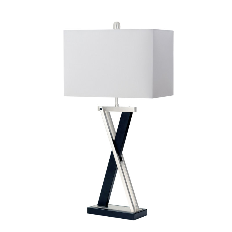 Set of Two 29" Black Metal Table Lamp With White Cone Shade