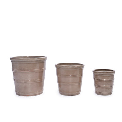3, Antique Yellow, Ceramic Flowerpots, All-Weather Use, Reinforced Design, Drainage, Flowers 3 Yellow Glossy Planter - Heat-, Indoor/Outdoor, With Drainage For Plant Being