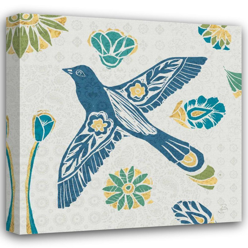 «Bungalow Rose Brissonnet», art sur toile tendue par Daphne Gallery: Nordic Woodcut Bird IFII, H 36 po x l 36 po