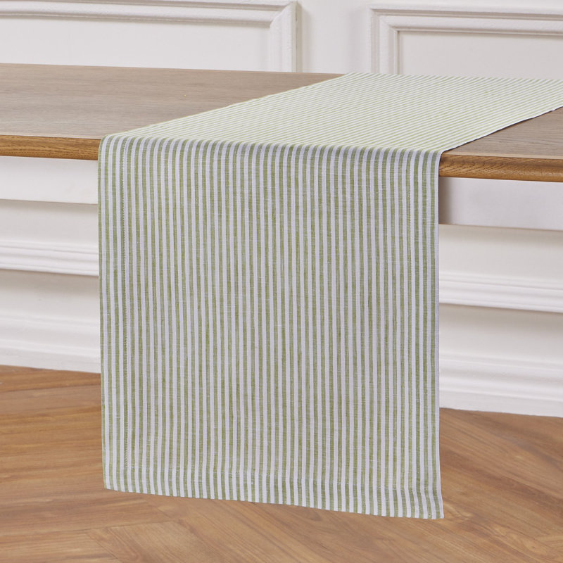 Contempo - 100% Pure Linen Table Runner, Avocado/White, 72" x 14"
