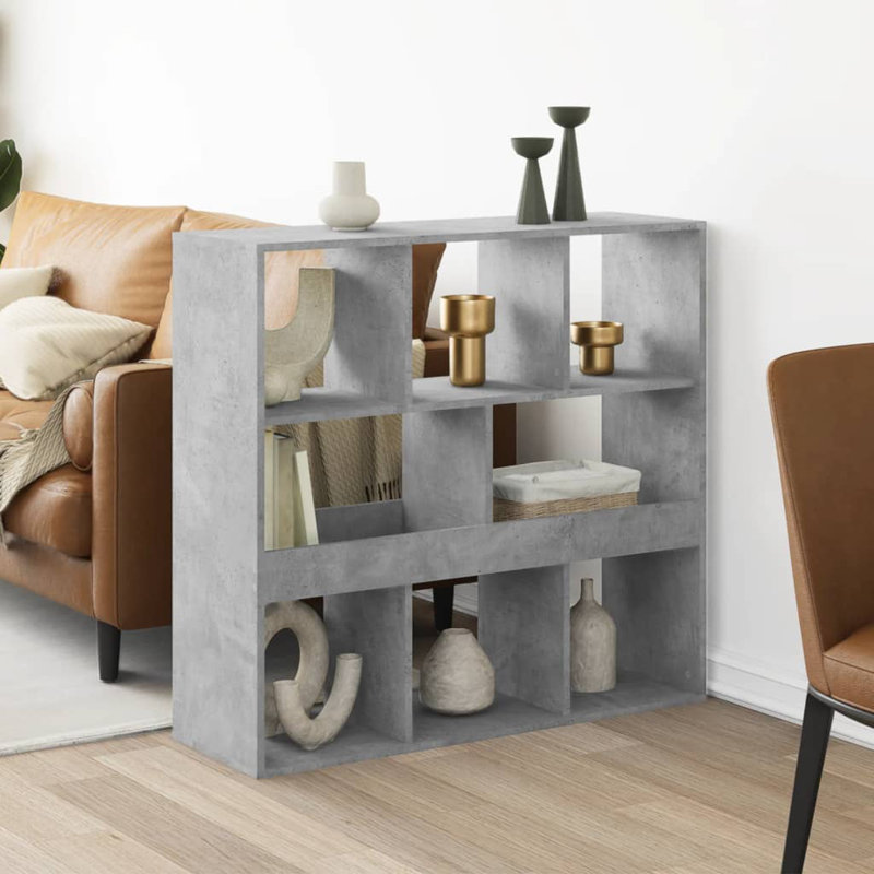 Andrika 100cm W Bookcase, 187.5cm H x 100cm W x 33cm D, Concrete grey