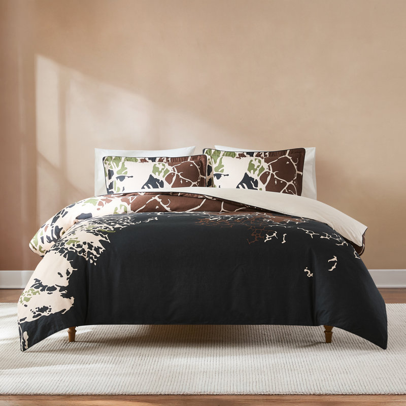 Threaded Roots Linen Blend Duvet Cover Brown/Neutral 3 Piece Set Queen, Queen Duvet Cover + 2 Standard Shams