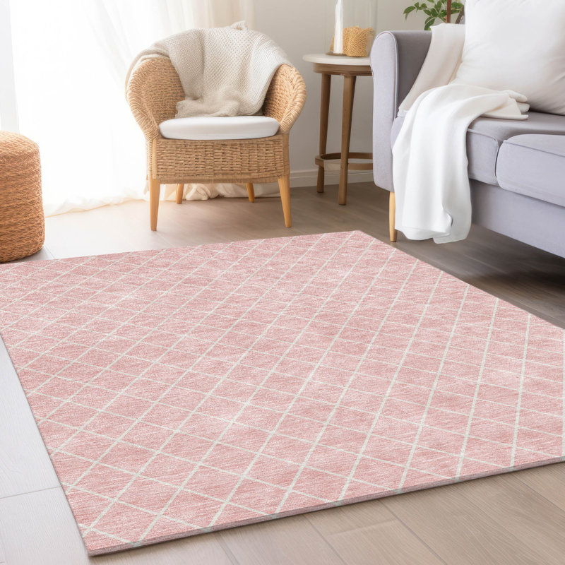 Premium Machine Washable Prisco Pink Rug, Rectangle 5' x 7'6"