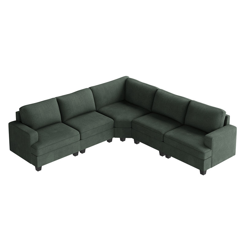  Canapé modulaire de coin Anureet, Velours côtelé vert, Non
