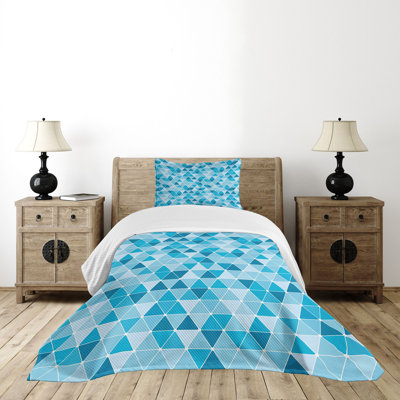Ambensonne Blue Bedspread Geometric Triangles Mosaic Blue Blue Sky Blue Pale Blue