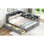 Lit plateforme double en bois gris avec tête de lit, tablettes, 2 tiroirs et fonction rotative de haute qualité pour utilisation multimédia