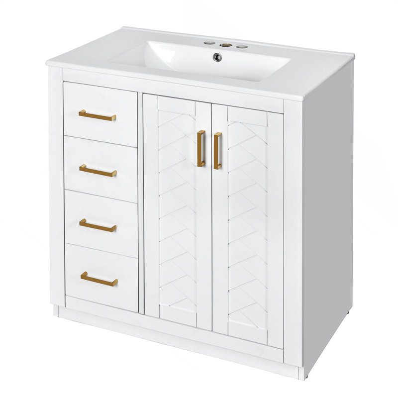 Stylish Bathroom Vanity With Ceramic Sink And Ample Storage, A Perfect Blend Of Functionality And Aesthetics., White