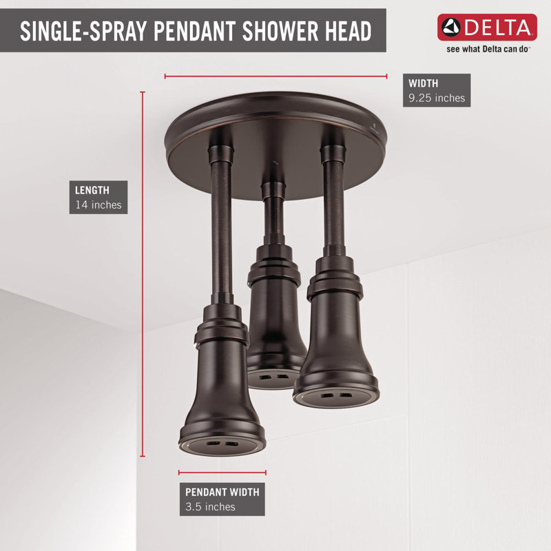 Luminaire suspendu avec pomme de douche à pluie double H2Okinetic®, Bronze vénitien