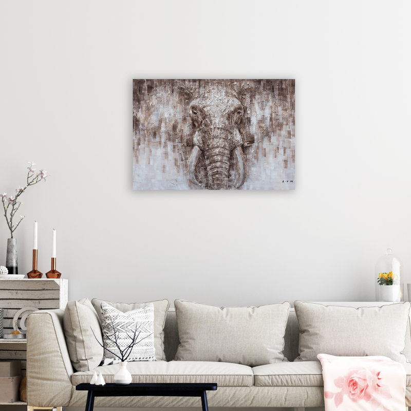 Mystérieux éléphant - peinture sur toile tendue, H 24 po x l 36 po x 1,5 po