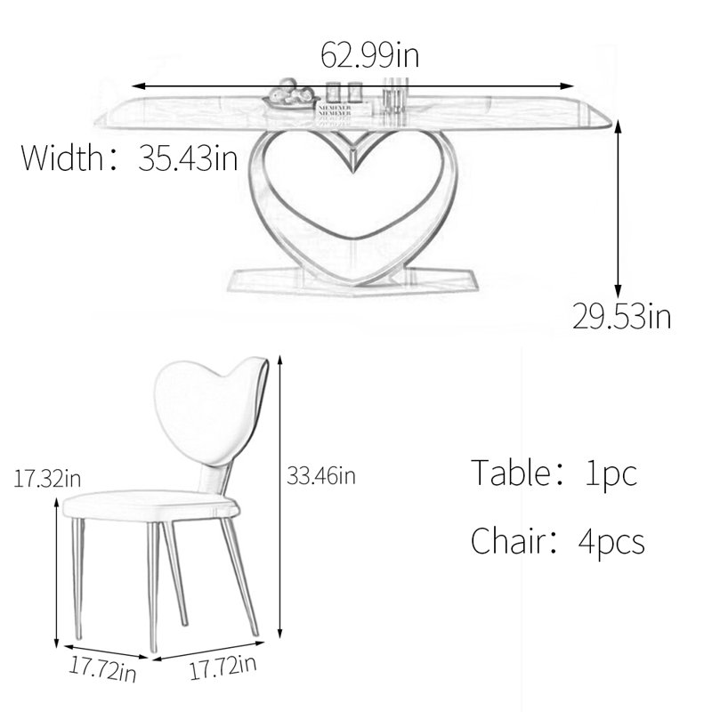 Ensemble de table de salle à manger rectangulaire en pierre frittée, H 29,53 po x L 62,99 po x l 35,43 po