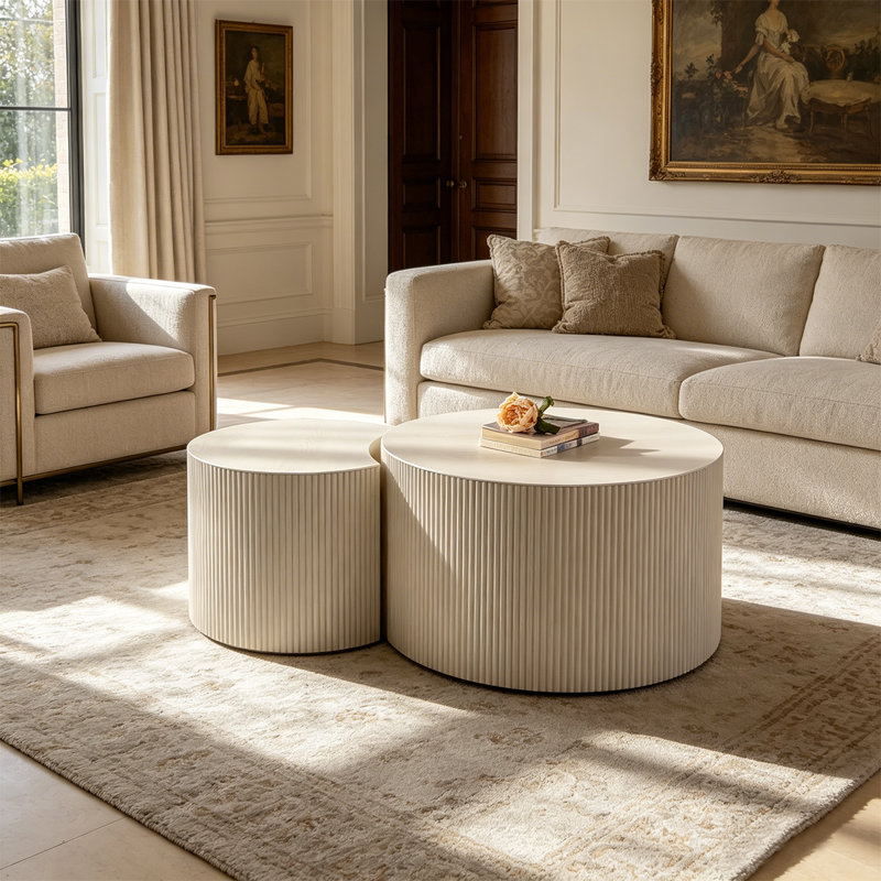 Ensemble de 2 tables gigognes Modern Modern, 48*48*38, Beige + crème