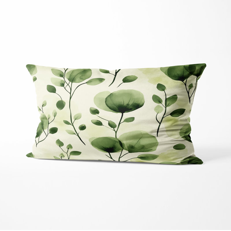Coussin décoratif floral - coussin imprimé vert, H 12 po x l 20 po