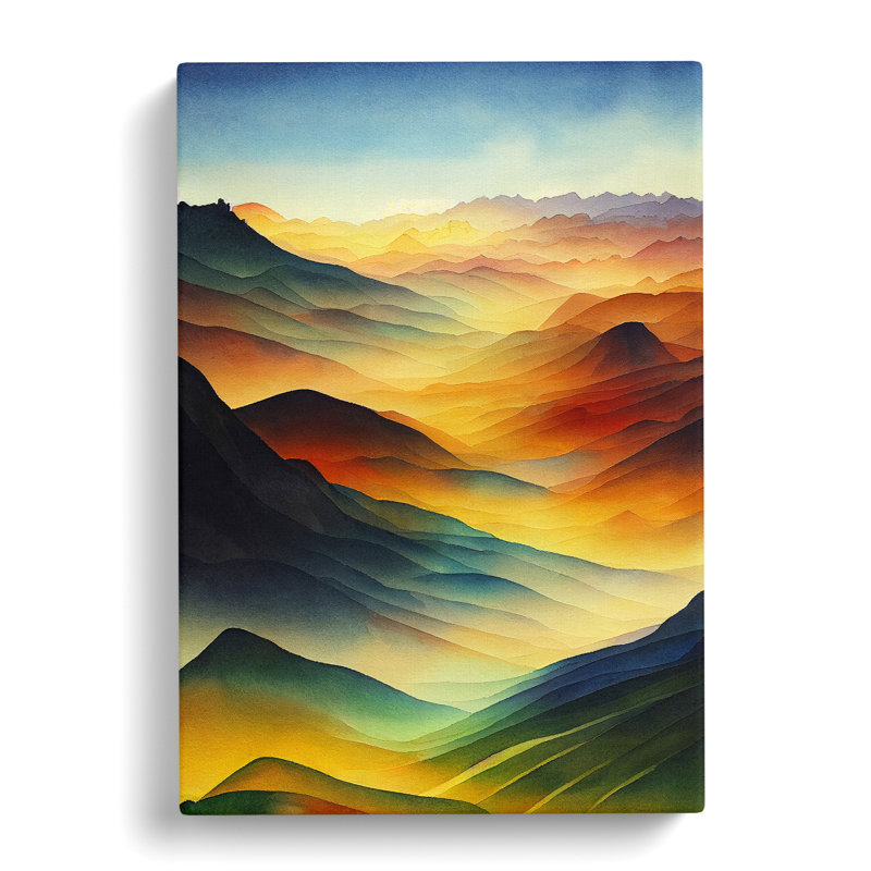 Mountain Landscape In Watercolour No.1 - Wrapped Canvas Print, 50cm H x 35cm W x 3cm D