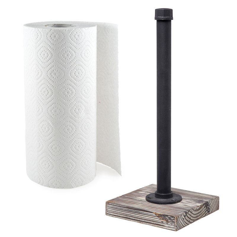 Metal and Wood Freestanding Paper Towel Holder, Brown