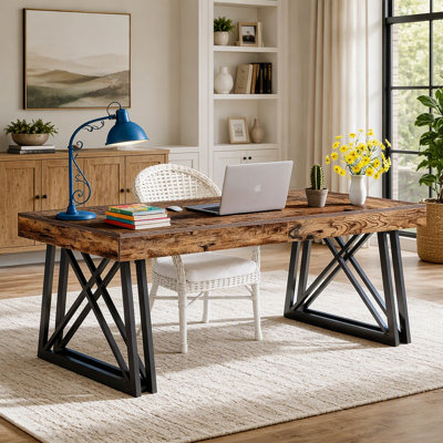 Vintage Executive Desk with Spacious Work Surface and Rustic Industrial Design, Perfect for Home or Office Use