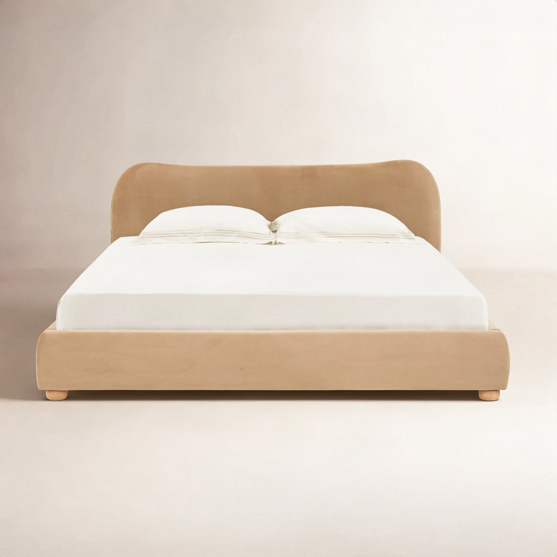 Liza Upholstered Bed, King, Light Brown Velvet
