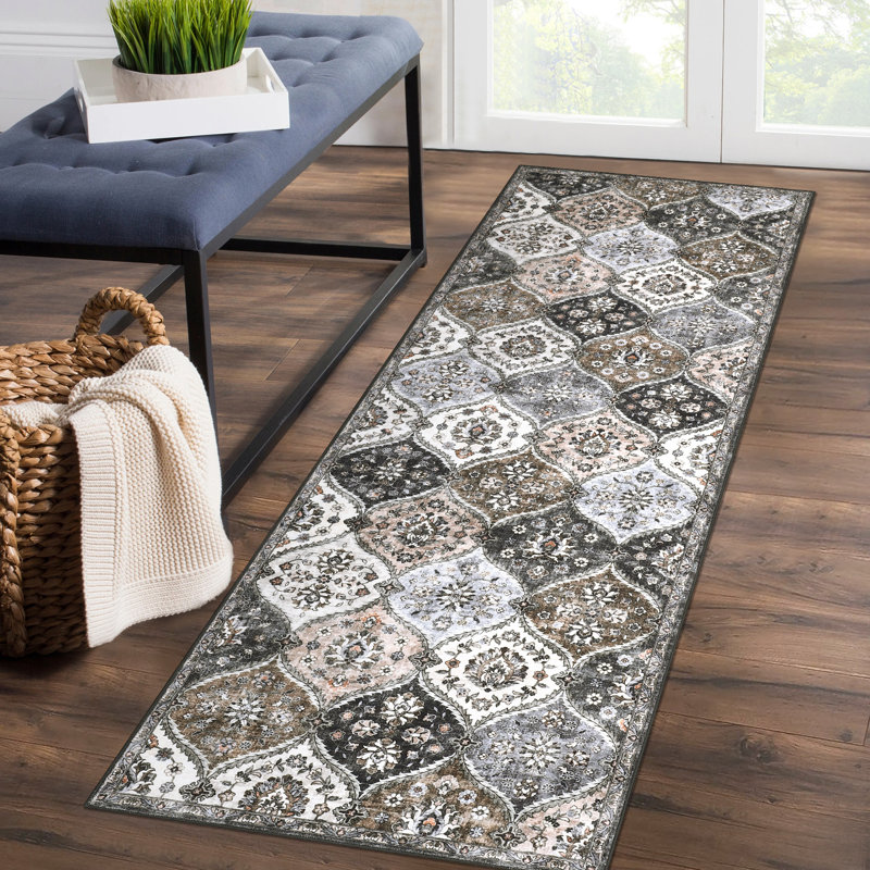 Tapis lavable tapis antidérapant antidérapant pour tapis de salon rétro, Brun, Rectangle 9 pi x 12 pi