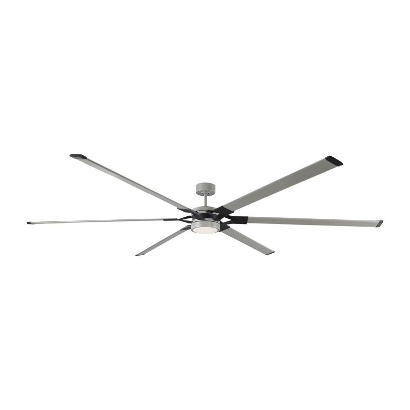 LED Downrod Ceiling Fan, Brushed Steel/Matte Black with Steel Blades, 96 inches