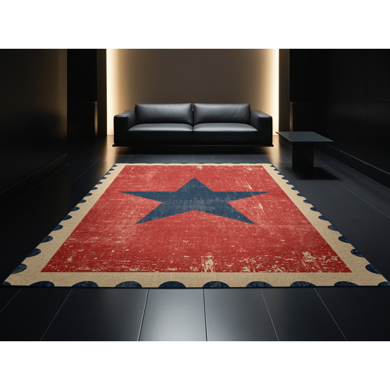 Soft Plush Esser July 4Th Modern & Contemporary Abstract Area Rug in Brown – Navy Binding, 6x9