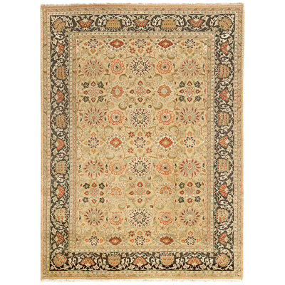 Hand Knotted Wool Area Rug in Gold And Blue